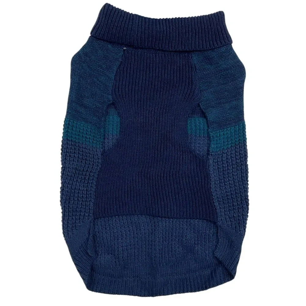 Reddy Size M (16”-18”) Dog Knit Sweater Warm Winter‎ Navy Blue Color-block NWT